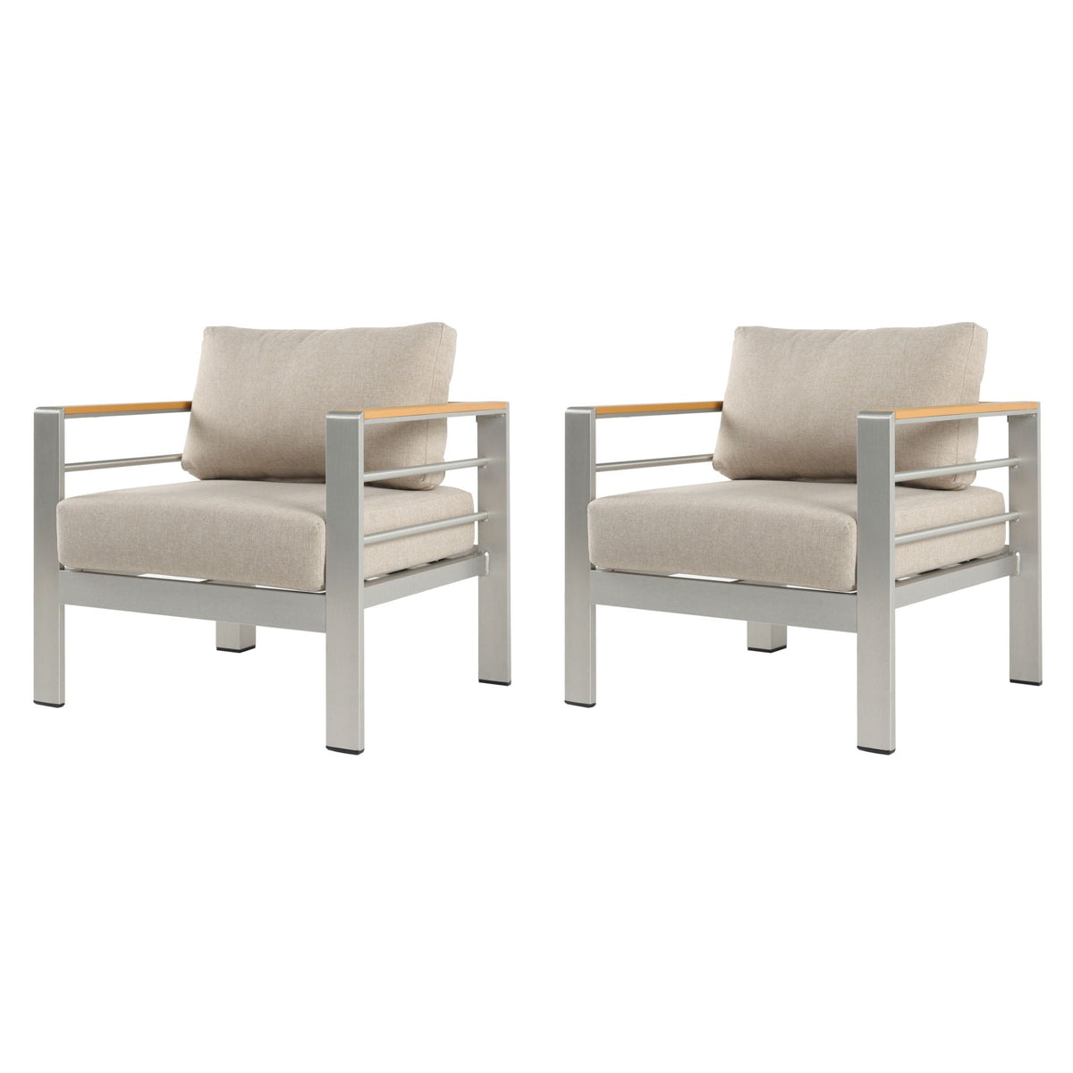 Cora - Outdoor Aluminum Club Chair Set Frame With Cushion Durable And Stylish Seating For Patio - Beige / Natural / Silver
