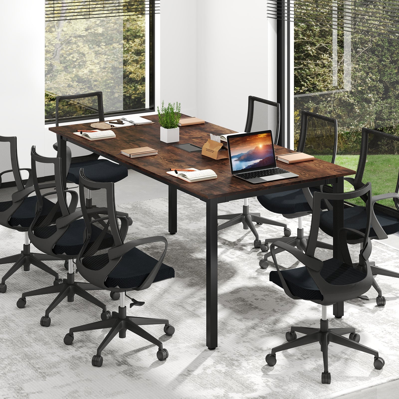 6 Feet Conference Room Table Large Meeting Table Rectangle Seats 8-10 People-Rustic Brown