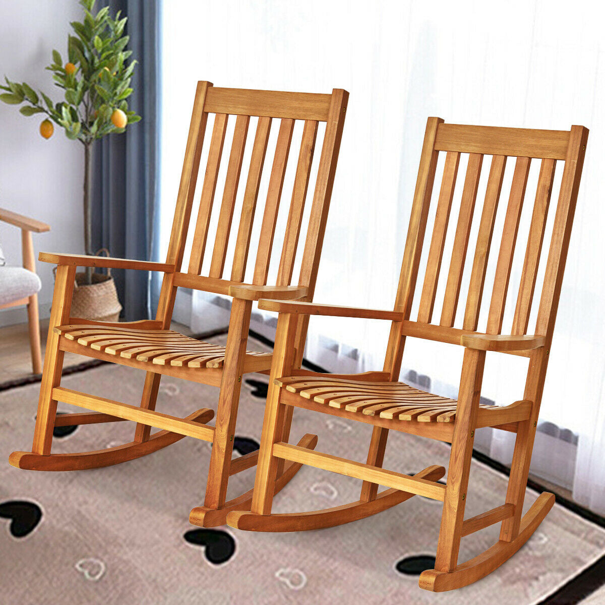 Oval Back Rocking Chair Indoor Outdoor Wooden High Back Rocking Chair-Natural – Lowescoshippingco