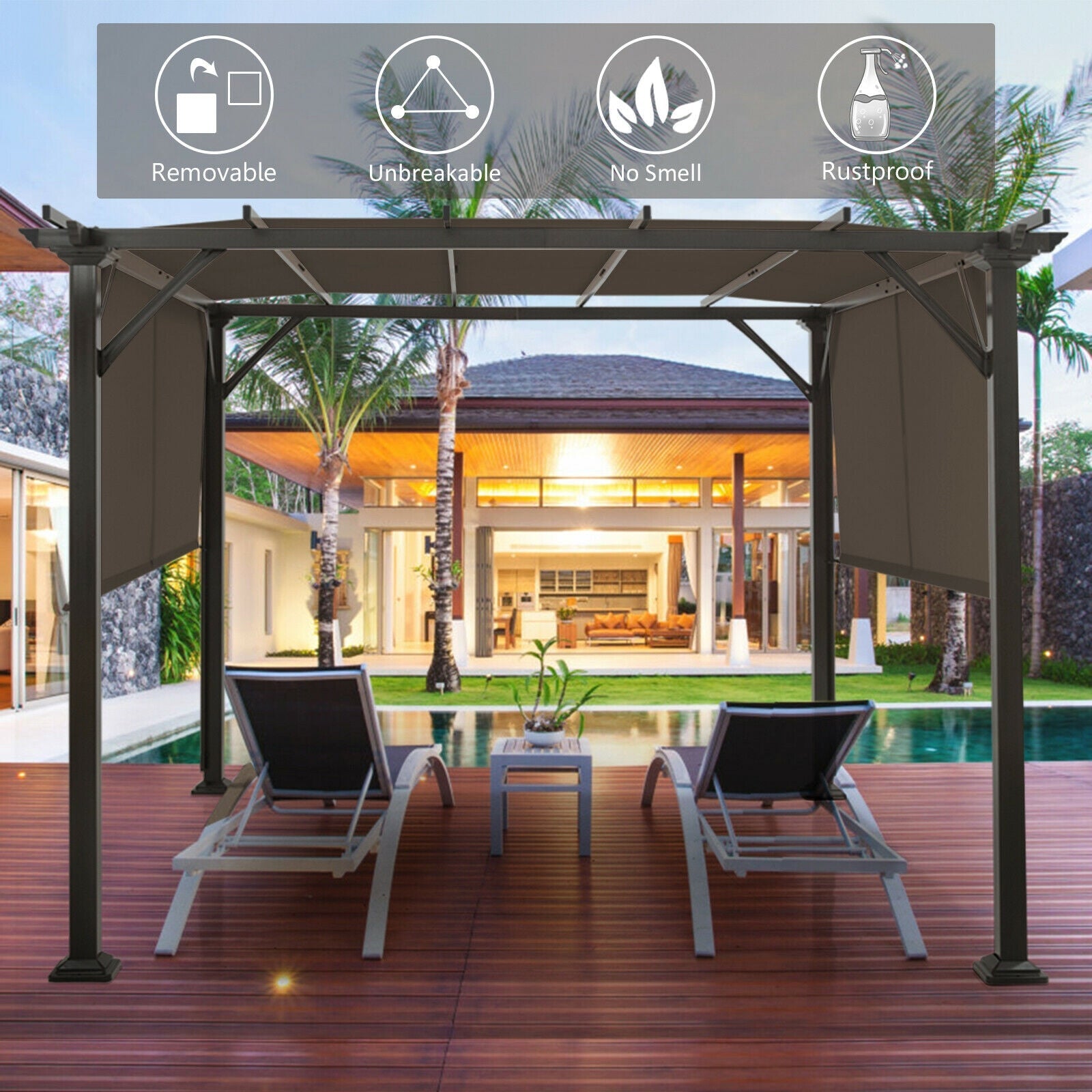 16' x 8' 2Pcs Universal Replacement Canopy for Pergola Structure Sun Awning-Brown