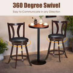 Set of 2 Swivel Bar stool 24 Inch Counter Height Leather Padded Dining Kitchen Chair