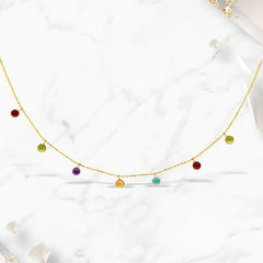 14k Yellow Gold Cable Chain Necklace with Round Multi-Tone Charms