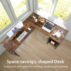 Industrial L-Shaped Corner Computer Desk Office Workstation with Storage Shelves