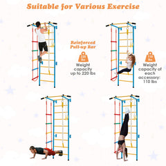 7 In 1 Kids Indoor Gym Playground Swedish Wall Ladder for Solid Wall-Yellow