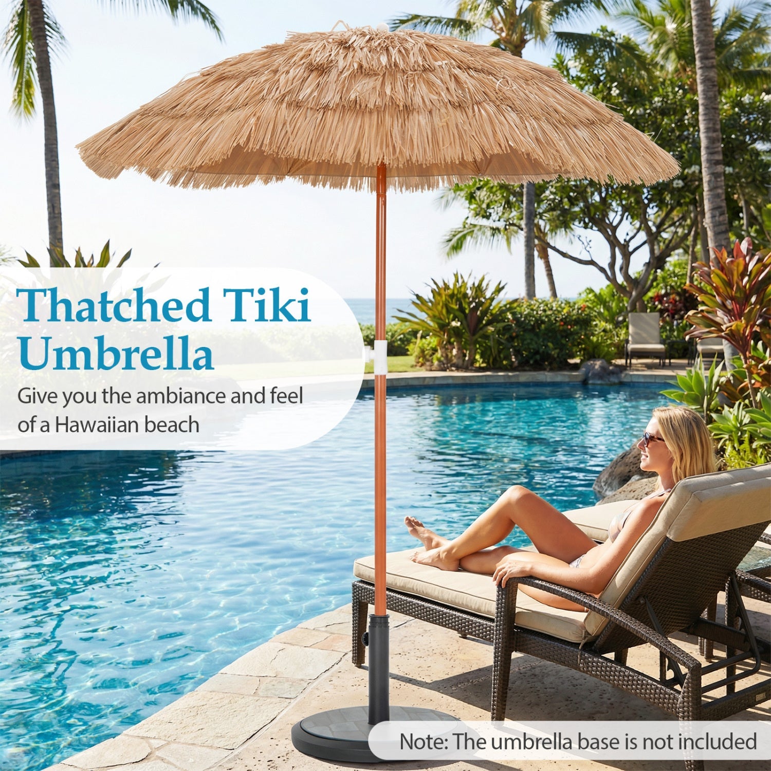 6 FT Thatched Beach Umbrella with Push Button Tilt Carrying Bag Set of 2