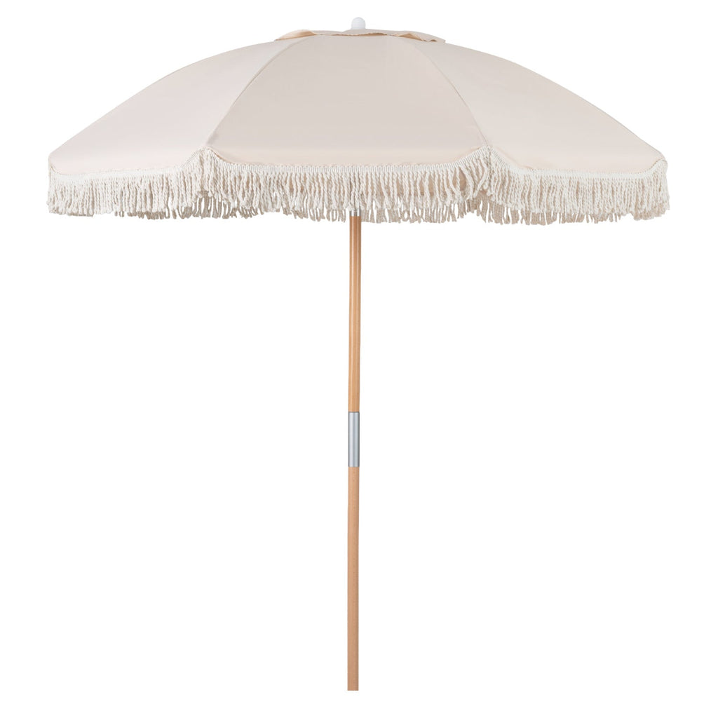 6 Feet Patio Umbrella with Fringe with Push Button Tilt and Wood Pole