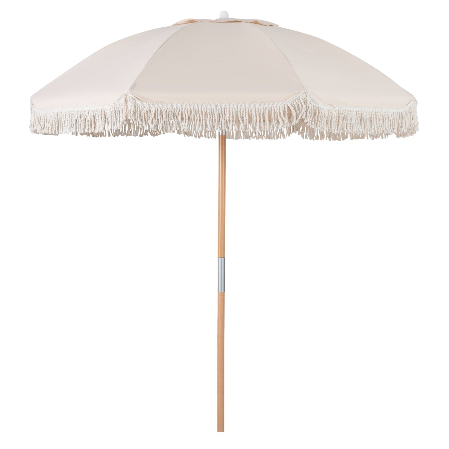6 Feet Patio Umbrella with Fringe with Push Button Tilt and Wood Pole