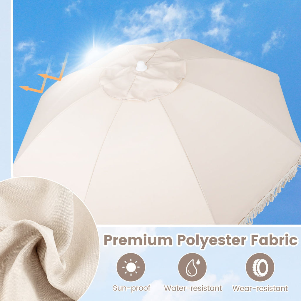 6 Feet Patio Umbrella with Fringe with Push Button Tilt and Wood Pole