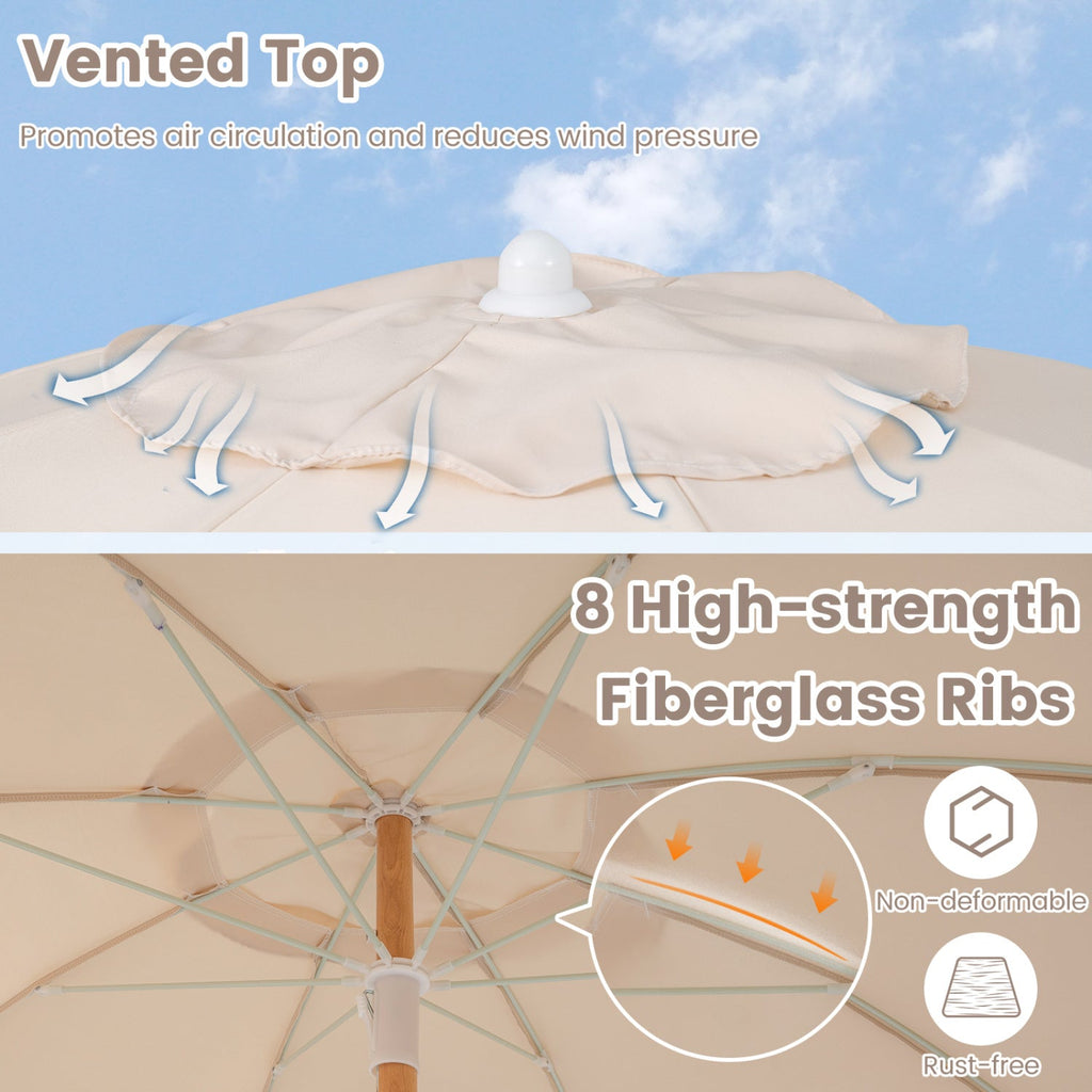 6 Feet Patio Umbrella with Fringe with Push Button Tilt and Wood Pole