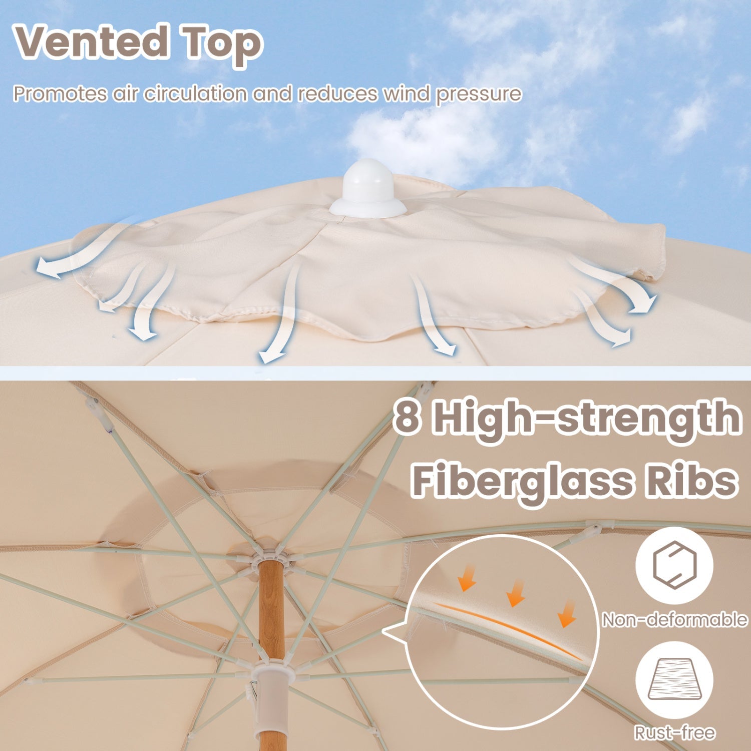 6 Feet Patio Umbrella with Fringe with Push Button Tilt and Wood Pole