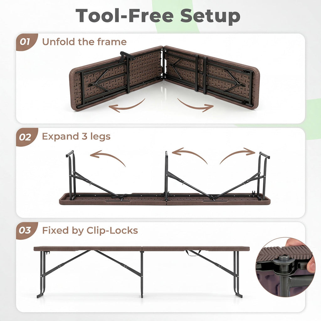 6 Foot Folding Bench with Carrying Handle - 660 lb Capacity