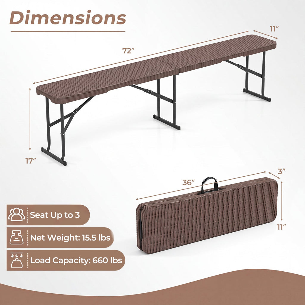 6 Foot Folding Bench with Carrying Handle - 660 lb Capacity