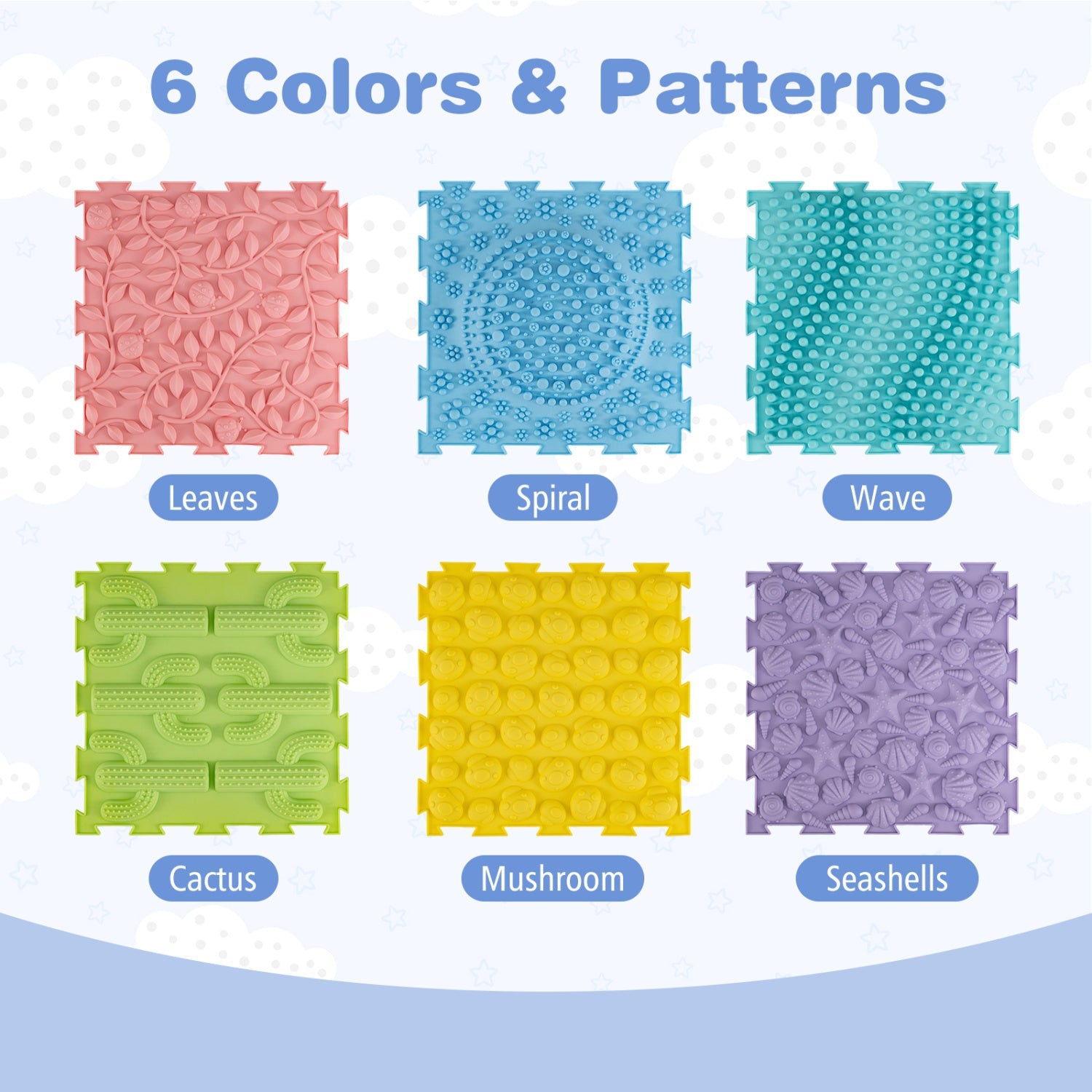 Interlocking Sensory Mats 6-Piece Set with Textured Surfaces
