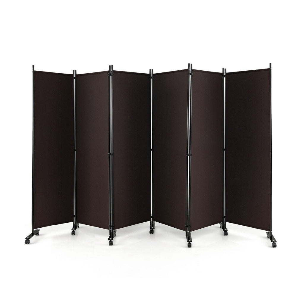 6 Panel Rolling Room Divider on Wheels - 5.7 Feet Tall