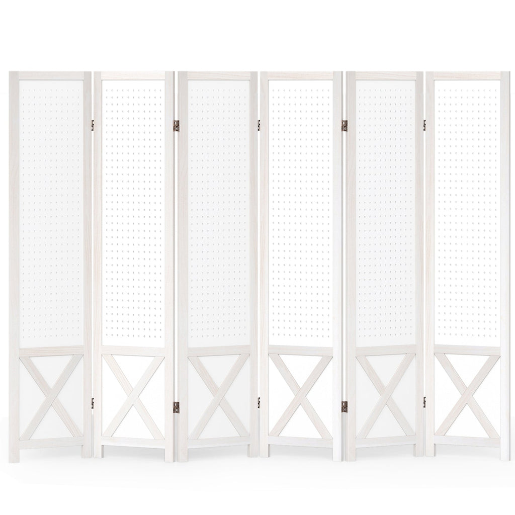 6-Panel Pegboard Room Divider 67 Inches Tall Foldable Privacy Screen