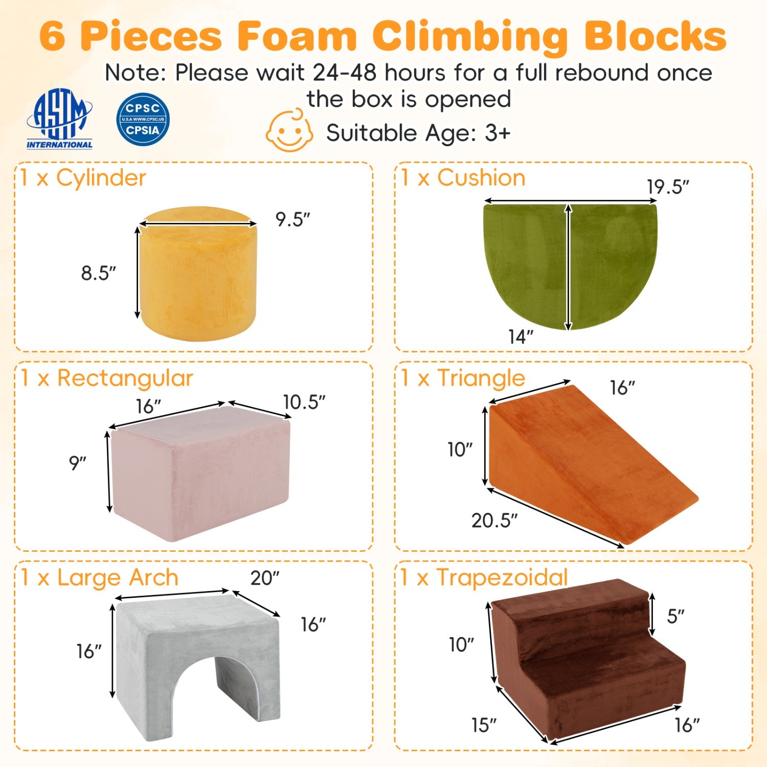 Foam Climbing Blocks Set with Slide and Tunnel - 6 Pieces