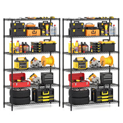 6-Tier Metal Storage Shelving Unit Set of 2 Adjustable Utility Shelf with V-Shaped Wire Rack-Black