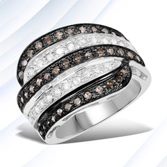 0.80 Carat Genuine Brown Diamond and White Diamond .925 Sterling Silver Ring