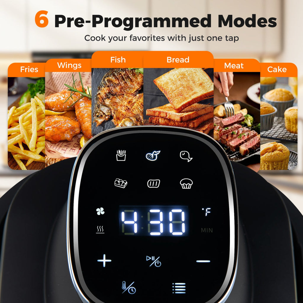 6-in-1 Portable Glass Air Fryer 1500W Dual Containers with Lids Dishwasher Safe