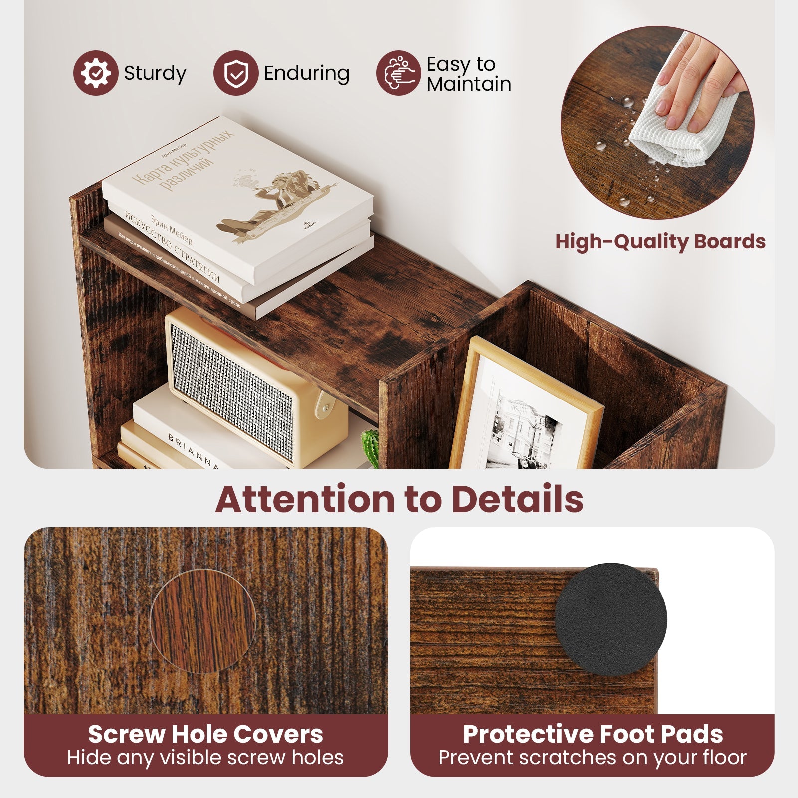 6-Tier Bookshelf Wooden Bookcase with 2 Anti-Tipping Kits Open Display Shelf-Rustic Brown