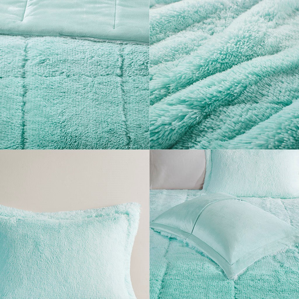 Twin Ombre Shaggy Fur Comforter Set