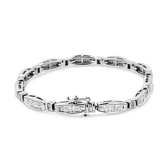 14K White Gold 2.0 Cttw Princess and Round Diamond Bar and Link Bracelet (I-J Color, I1-I2 Clarity) - 7.25" Inches