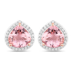 3.27 Carat Genuine Morganite and White Diamond 14K Rose Gold Earrings