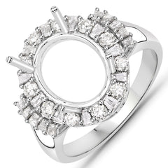 0.83 Carat Genuine White Diamond 14K White Gold Semi Mount Ring - holds 11x9mm Oval Gemstone