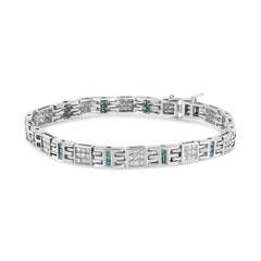 14K White Gold Princess-Cut white and Blue Diamond 3.00 cttw Fashion Link Bracelet (H-I Color, SI1-SI2 Clarity)