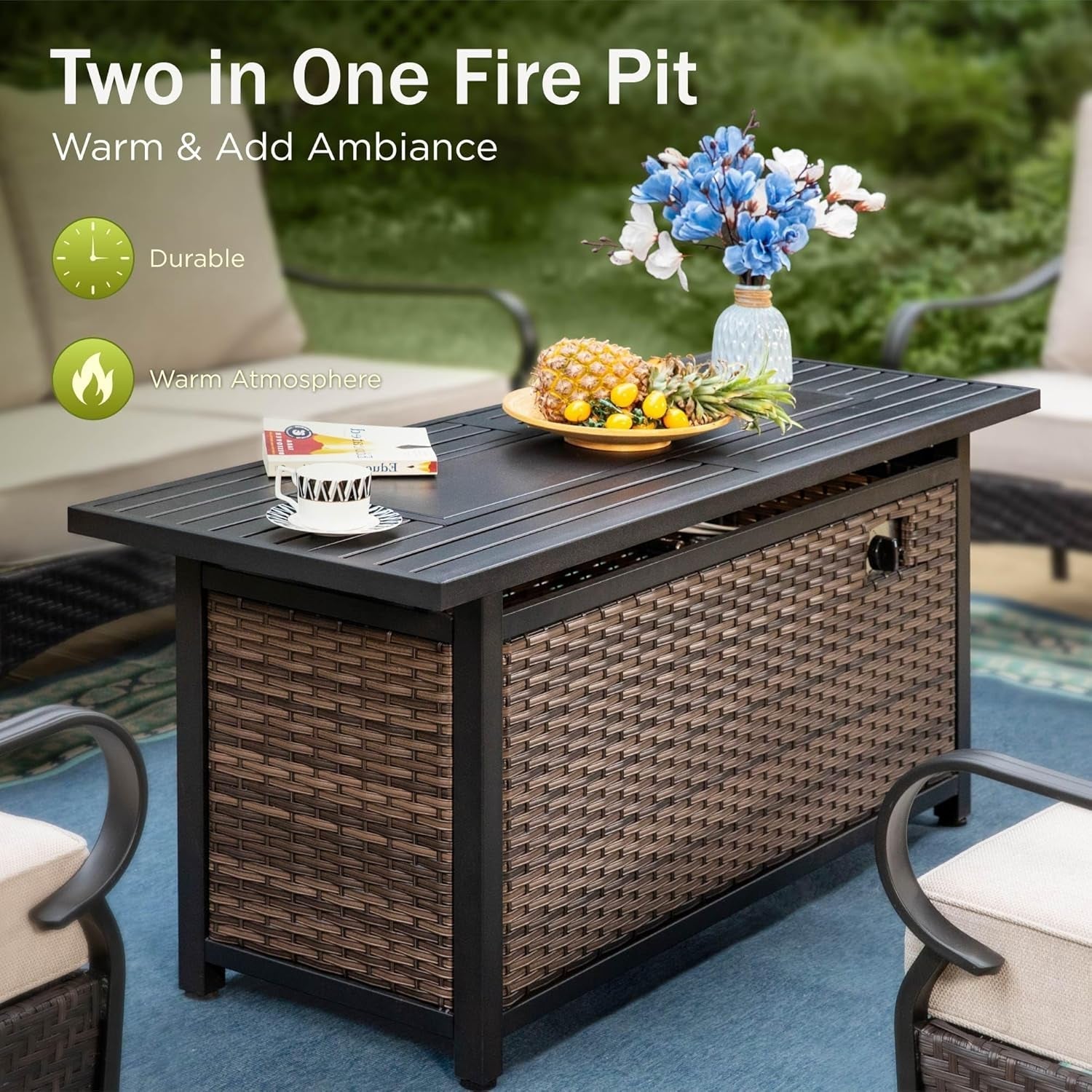 Patio Furniture Set with Fire Pit Table and Cushions