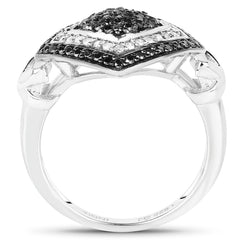 0.56 Carat Genuine White Diamond and Black Diamond .925 Sterling Silver Ring