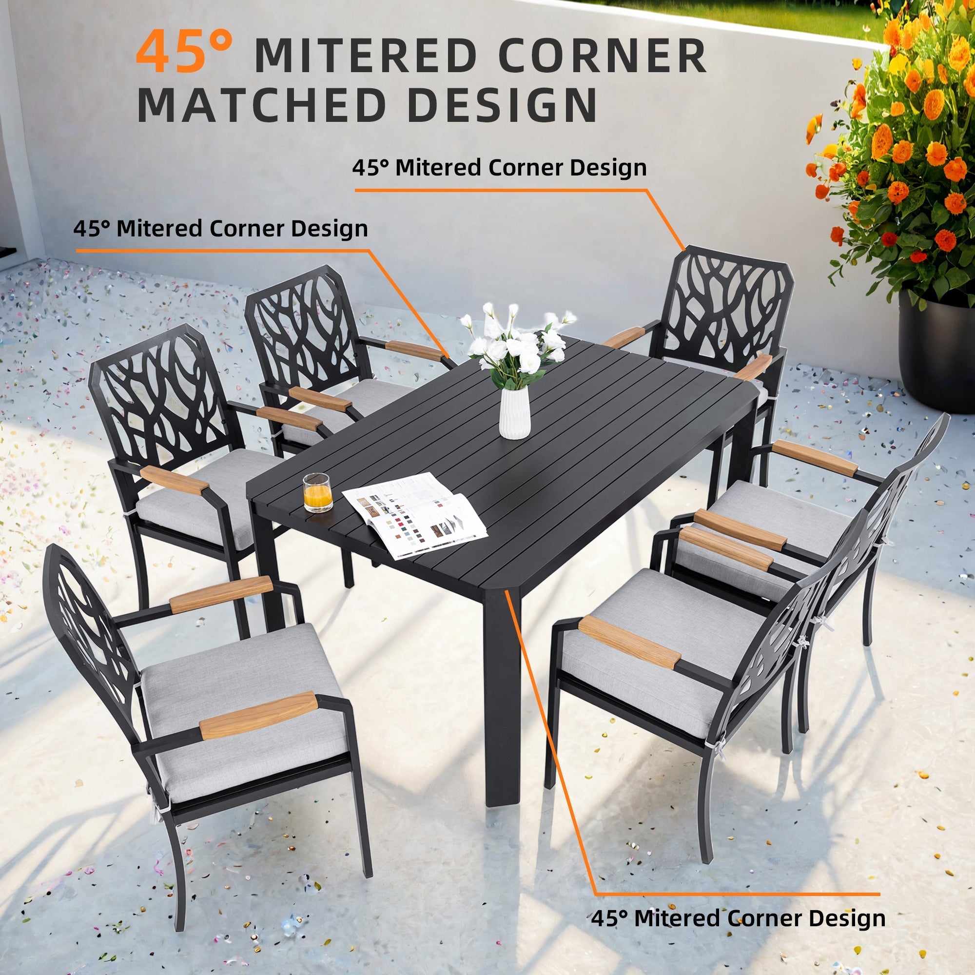 5PC Outdoor Patio Aluminum Dining Set with Cushions - Bourbon Brown