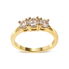 10K Yellow Gold 1.00 Cttw Champagne Diamond 3-Stone Band Ring (J-K Color, I1-I2 Clarity)  - Size 7