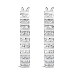10K White Gold 1.0 Cttw Alternating  Diamond "U" Hoop Earrings (I-J Color, I2-I3 Clarity)