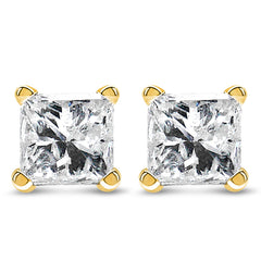 AGS Certified 14k Yellow Gold 1/4 cttw 4-Prong Set Princess-Cut Solitaire Diamond Push Back Stud Earrings (F-G Color, SI2-I1 Clarity)