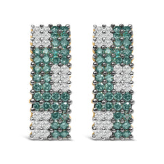 14K Yellow Gold 2.00 Cttw White and Treated Blue Diamond Four-Row PavÃ© Omegaback Earrings (H-I Color, SI1-SI2 Clarity)