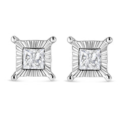 .925 Sterling Silver 1.0 Cttw Miracle Set Princess-cut Diamond Solitaire Stud Earrings (H-I Color, I2-I3 Clarity)