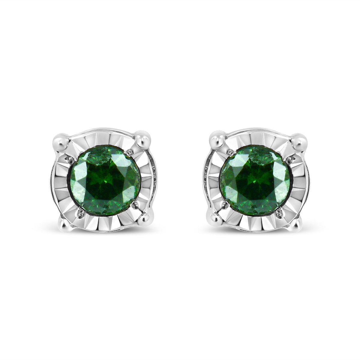 Sterling Silver Rose Cut Treated Green Diamond Solitaire Stud Earrings (0.25 cttw, Green Color, I2-I3 Clarity)