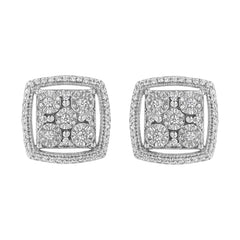 .925 Sterling Silver 3/8 Cttw Miracle Set Round Diamond Double Halo Cluster Earrings (I-J Color, I2-I3 Clarity)