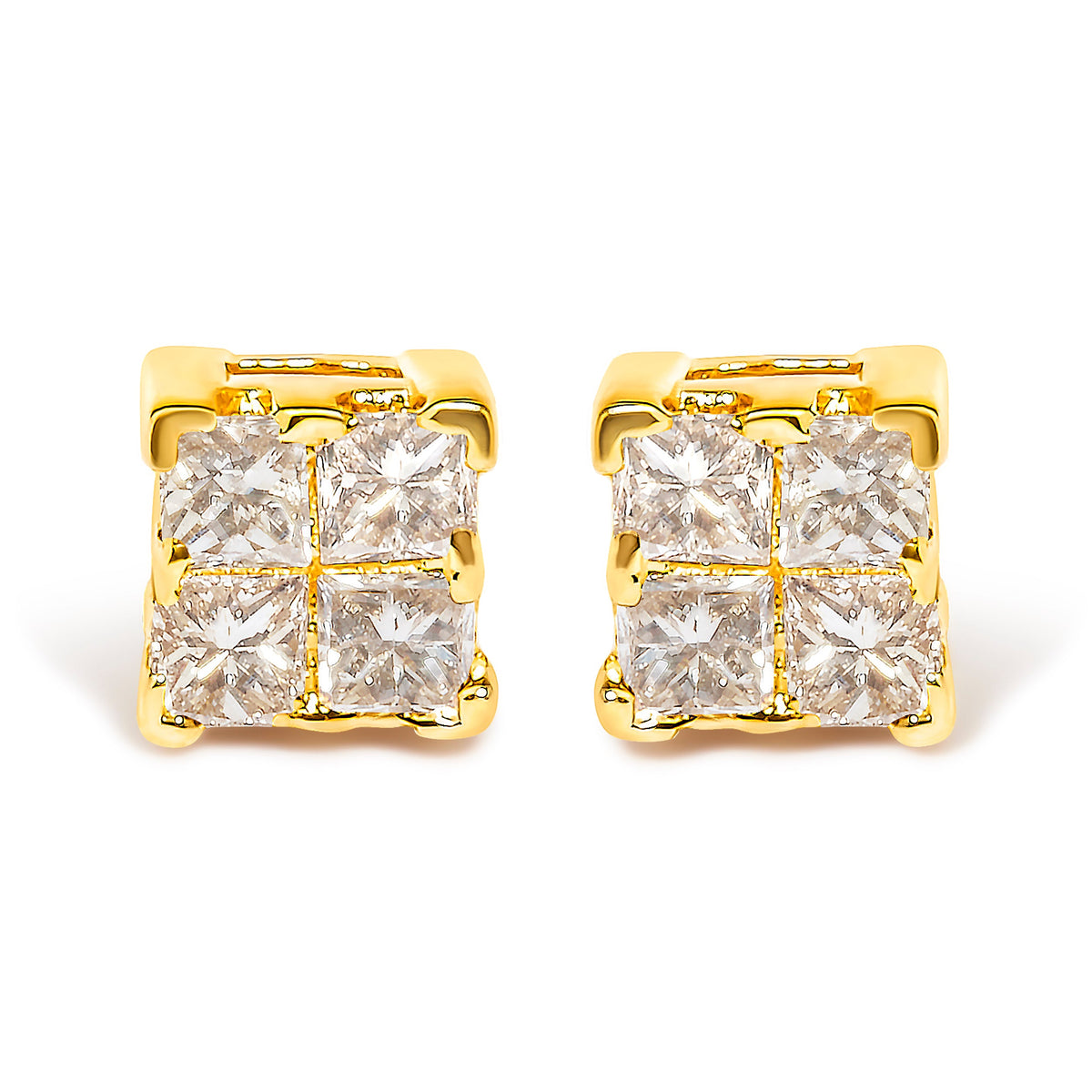10KT Yellow Gold Princess Diamond Stud Earring (1/4 cttw, J-K Color, I1-I2 Clarity)