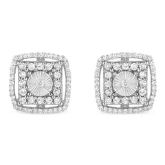 .925 Sterling Silver 1.0 Cttw Round Diamond Double Halo and Disc Stud Earring (I-J Color, I2-I3 Clarity)