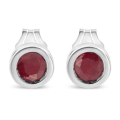 .925 Sterling Silver Bezel Set 3.5mm Created Red Ruby Gemstone Solitaire Stud Earrings