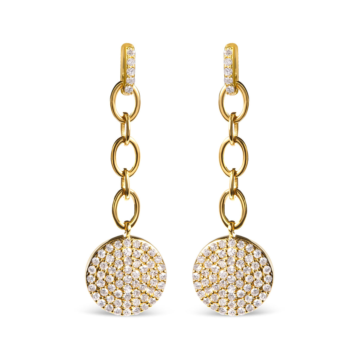 14K Yellow Gold 1.0 Cttw Diamond Chain Cluster Dangle Chain Earrings (I-J Color, I1-I2 Clarity)