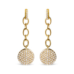 14K Yellow Gold 1.0 Cttw Diamond Chain Cluster Dangle Chain Earrings (I-J Color, I1-I2 Clarity)