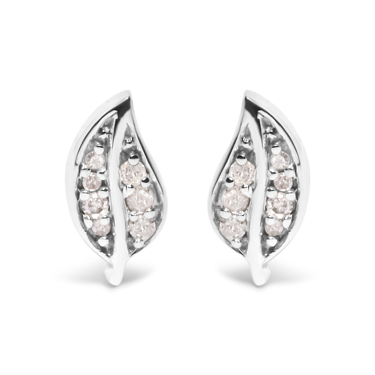 .925 Sterling Silver Diamond Accent Leaf Stud Earrings