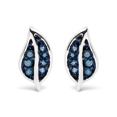 .925 Sterling Silver Blue Diamond Accent Leaf Stud Earrings