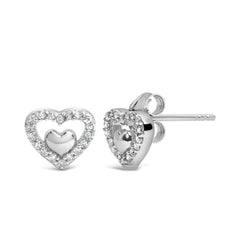 925 Sterling Silver 1/6 Cttw Diamond Open Double Heart Stud Earrings (I-J Color, I3 Clarity)
