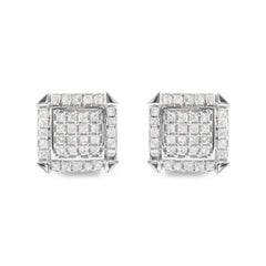 10K White Gold 1 1/10 Cttw Princess Diamond Composite and Halo Stud Earrings (I-J Color, I1-I2 Clarity)