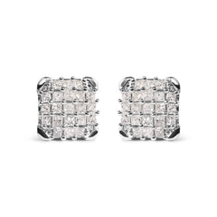 10K White Gold 3/4 Cttw Princess Diamond Composite Open Frame Stud Earrings (I-J Color, I1-I2 Clarity)