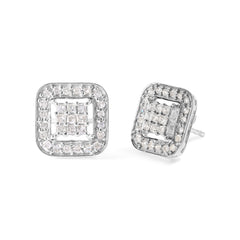 10K White Gold 5/8 Cttw Diamond Square Shaped Composite Stud Earrings (I-J Color, I1-I2 Clarity)
